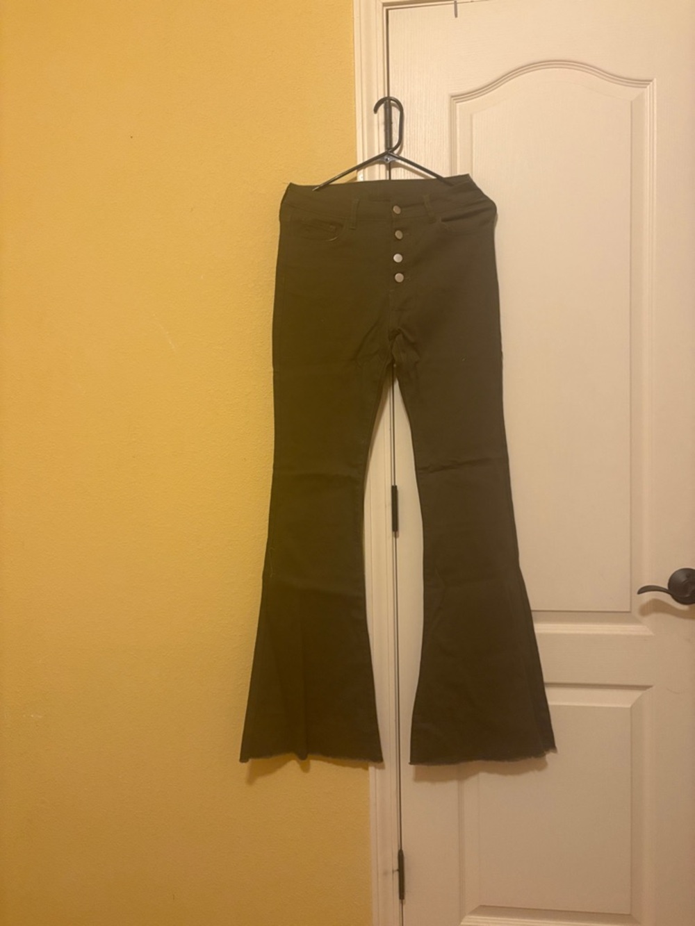 High-Waist Flared Pants in Olive Green